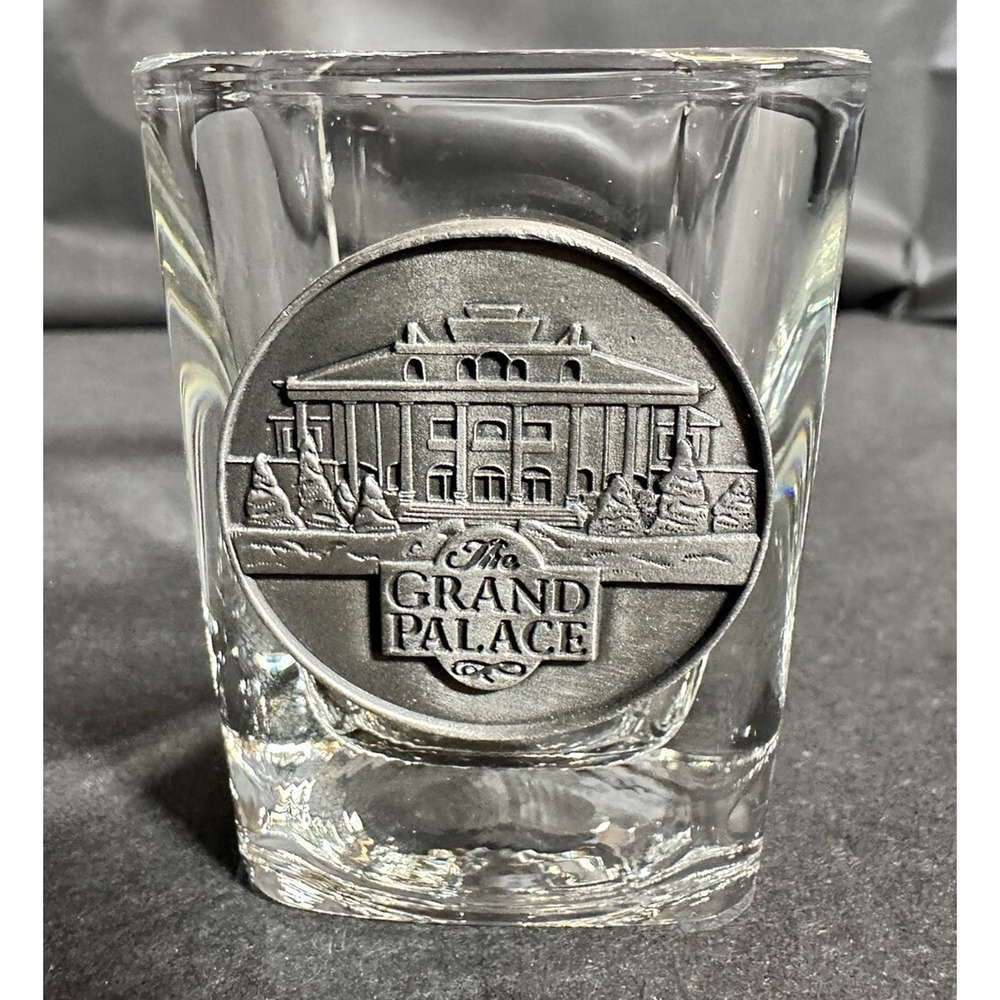 Grand Palace Branson Shot Glass Pewter Logo Emblem - Square Shape - RARE